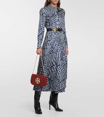 Checked pleated silk shirt dress | Tory Burch