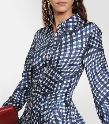 Checked pleated silk shirt dress | Tory Burch