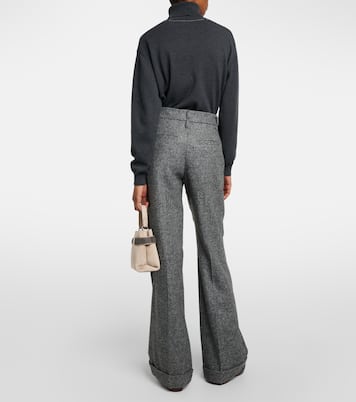 Herringbone wool-blend flared pants | Brunello Cucinelli