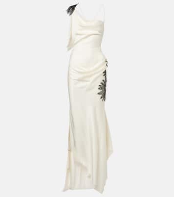 Robe longue en crêpe de satin à fleurs | Victoria Beckham