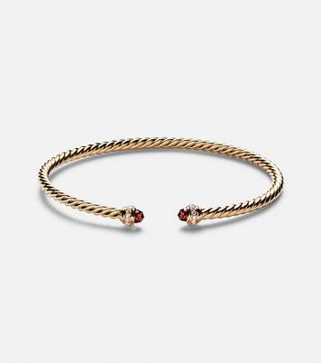Bracciale Cablespira® Flex in oro 18kt con granati e diamanti | David Yurman
