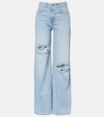 Distressed embellished wide-leg jeans | Area
