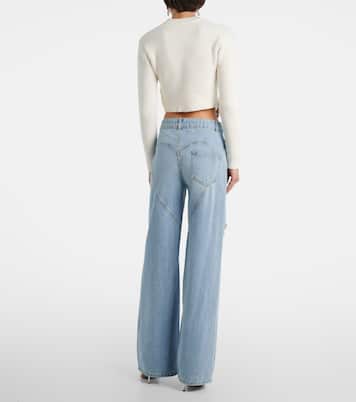 Distressed embellished wide-leg jeans | Area