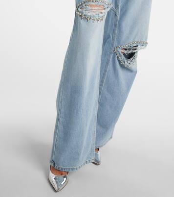 Distressed embellished wide-leg jeans | Area