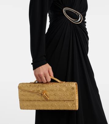 Andiamo Intrecciato metallic leather clutch | Bottega Veneta