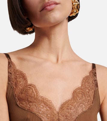 Lace-trimmed ribbed-knit silk tank top | Saint Laurent