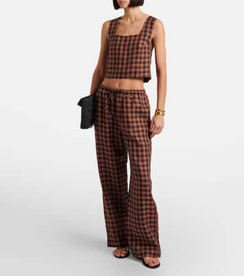 Checked linen wide-leg pants | Asceno