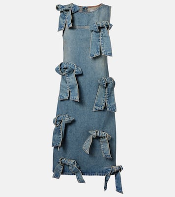 Bow-detail denim midi dress | Ganni