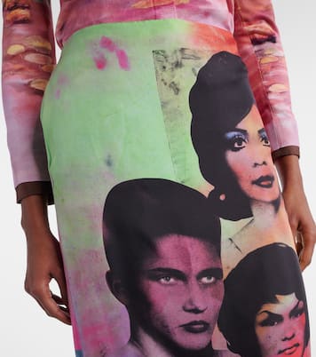 Jupe midi imprimée en soie | Versace
