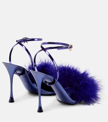 Feather-trimmed leather sandals | Gianvito Rossi