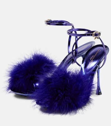 Feather-trimmed leather sandals | Gianvito Rossi