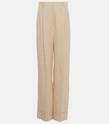 Pantalon ample en lin à taille haute | Brunello Cucinelli