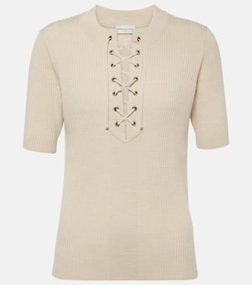 Lace-up ribbed-knit wool-blend top | Dries Van Noten