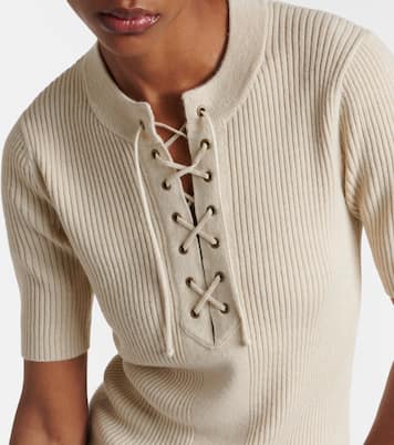 Lace-up ribbed-knit wool-blend top | Dries Van Noten