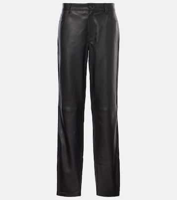 Pantaloni regular in pelle a vita media | Toteme