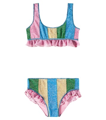 Lumière striped ruffled lamé bikini | Oséree Kids