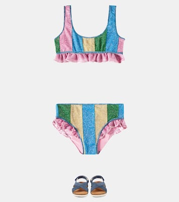 Lumière striped ruffled lamé bikini | Oséree Kids