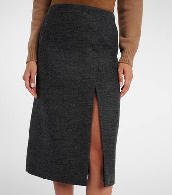Slit-detail virgin wool midi skirt | Prada