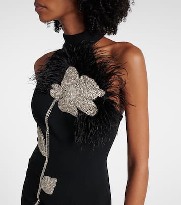 Starlight embellished feather-trimmed gown | Rebecca Vallance