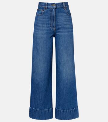 Leather-trimmed wide-leg jeans | Valentino
