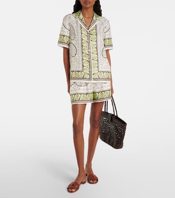 Camisa bowling de satén de seda estampada | Tory Burch