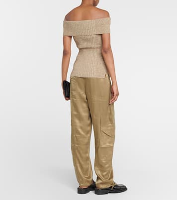 Ribbed-knit off-shoulder top | Ganni