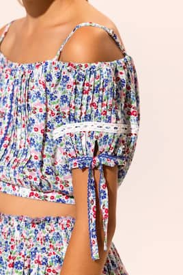 Bonny floral pleated crop top | Poupette St Barth Kids