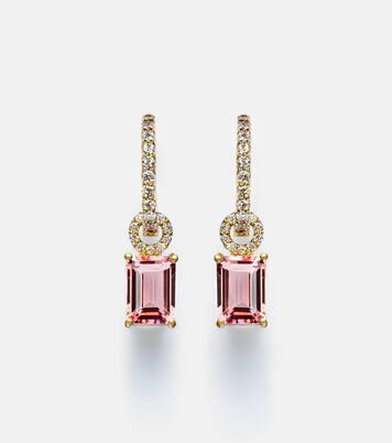 14kt gold huggie earrings with tourmaline and diamonds | Stone and Strand