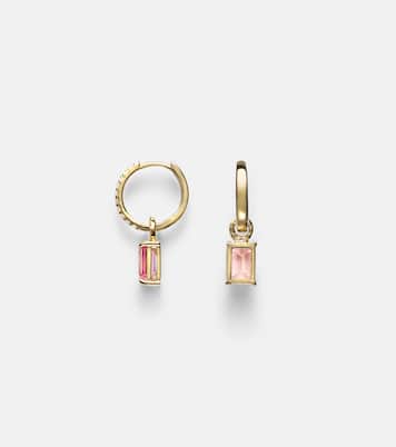 14kt gold huggie earrings with tourmaline and diamonds | Stone and Strand