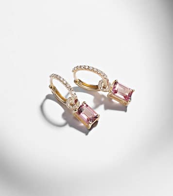 14kt gold huggie earrings with tourmaline and diamonds | Stone and Strand