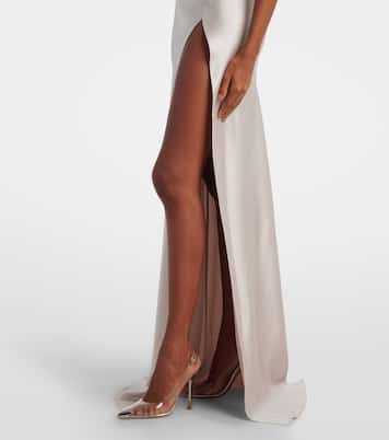 Jazzy feather-trimmed satin gown | The New Arrivals Ilkyaz Ozel