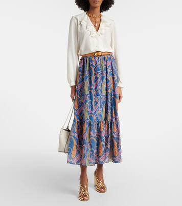 涡纹棉质与真丝加长半身裙 | Etro