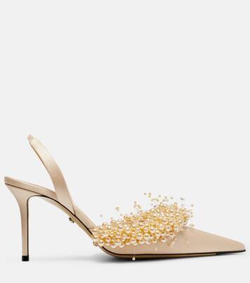 Pumps slingback Floating Pearls 85 in raso | Mach & Mach