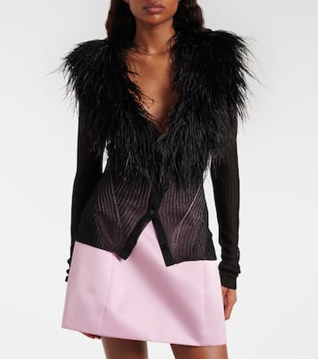 Feather-trimmed ribbed-knit cardigan | Blumarine