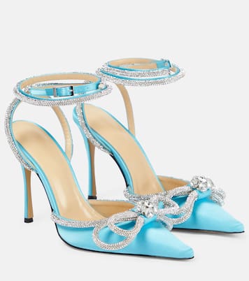 Double Bow embellished satin pumps | Mach & Mach