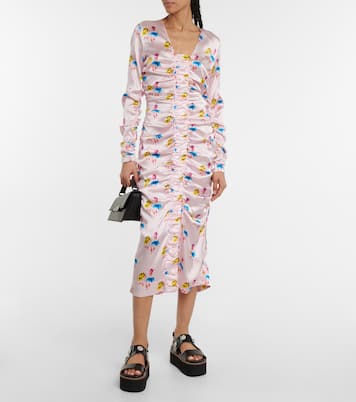 Floral silk-blend satin midi dress | Ganni