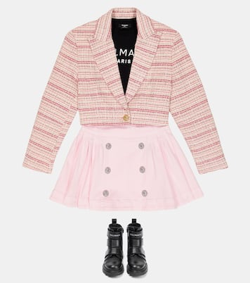 Falda de algodón plisada con botones | Balmain Kids