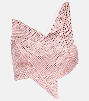 Asymmetric embellished jersey crop top | Area