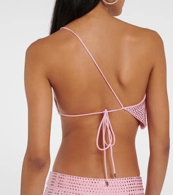 Asymmetric embellished jersey crop top | Area