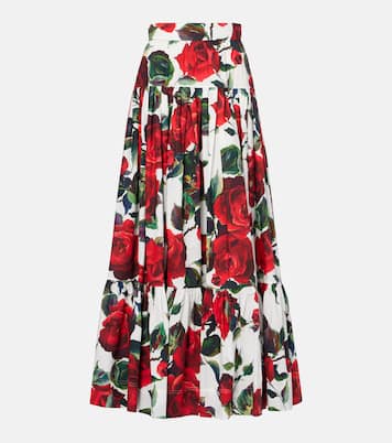 Gonna lunga in cotone con stampa floreale | Dolce&Gabbana