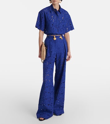 Pantaloni flared Zaffre in sangallo di cotone | Rebecca Vallance