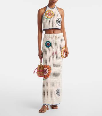 Elma crochet embroidered cotton maxi skirt | Alémais