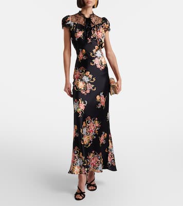 Vestido midi de seda con encaje floral | Rodarte
