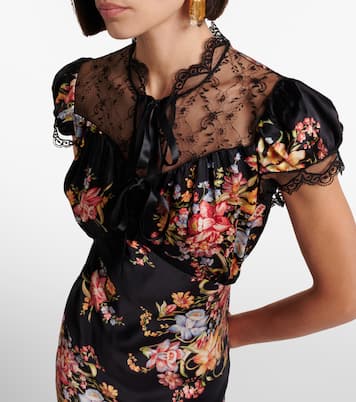 Vestido midi de seda con encaje floral | Rodarte