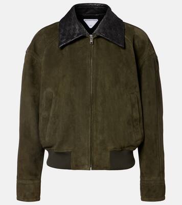 Leather-trimmed suede blouson jacket | Bottega Veneta