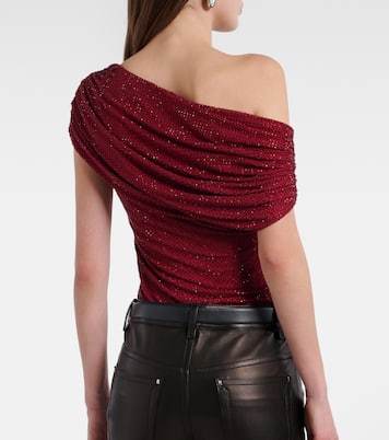 Draped embellished mesh top | Self-Portrait