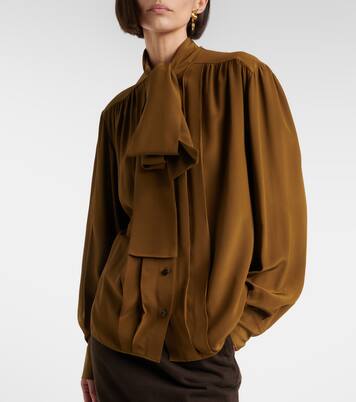 Tie-neck silk crêpe de chine blouse | Saint Laurent