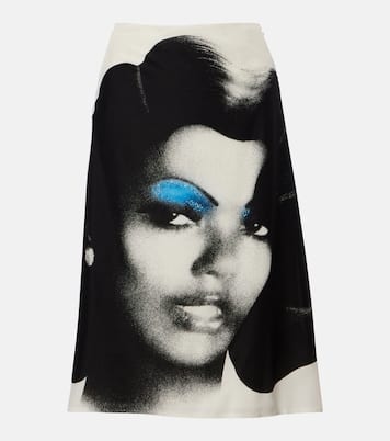 Jupe midi imprimée en popeline de soie | Versace
