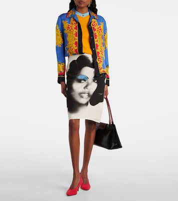 Jupe midi imprimée en popeline de soie | Versace