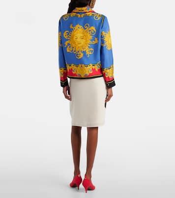 Jupe midi imprimée en popeline de soie | Versace